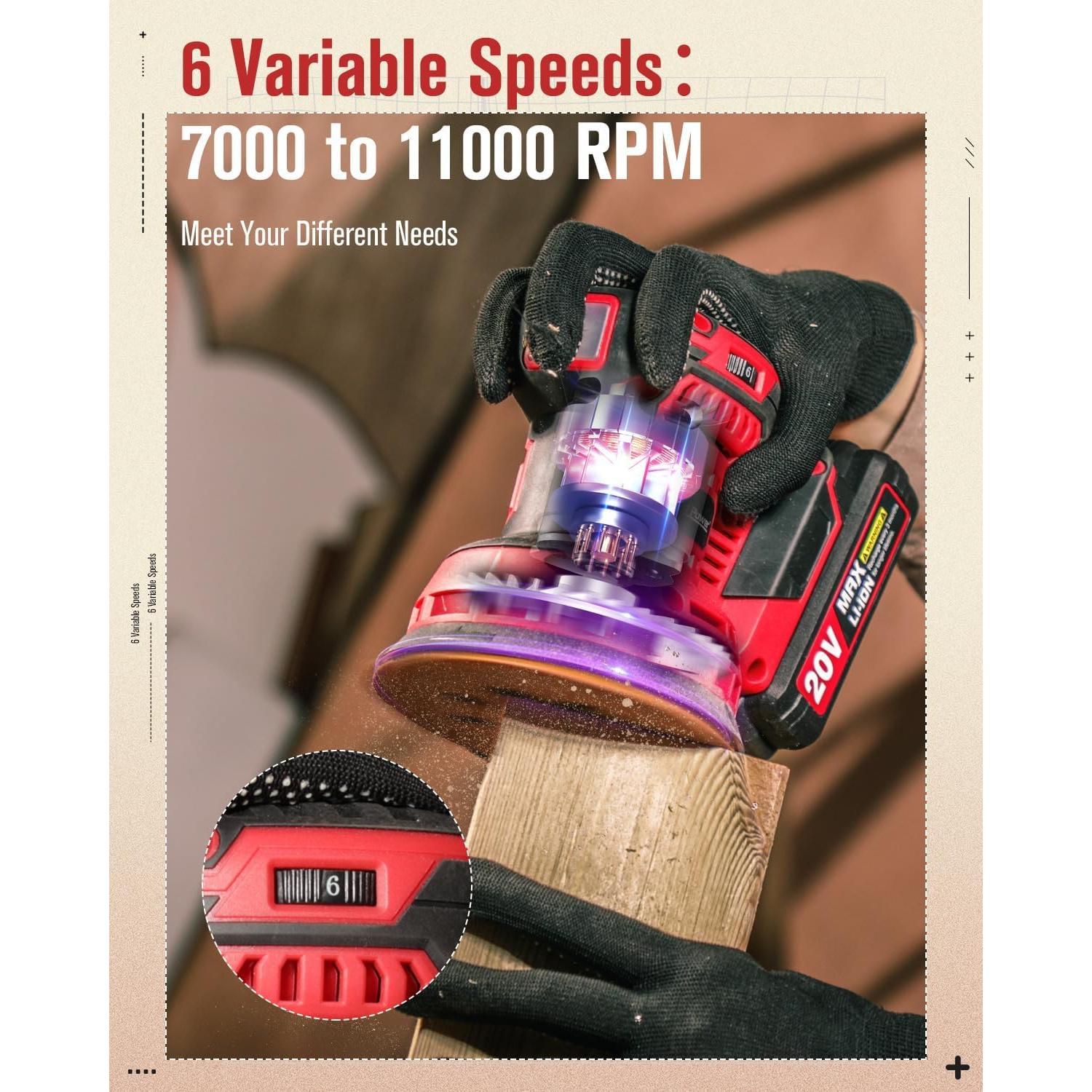 Lijadora Orbital AVID POWER 20V 5" Inalámbrica 6 Velocidades