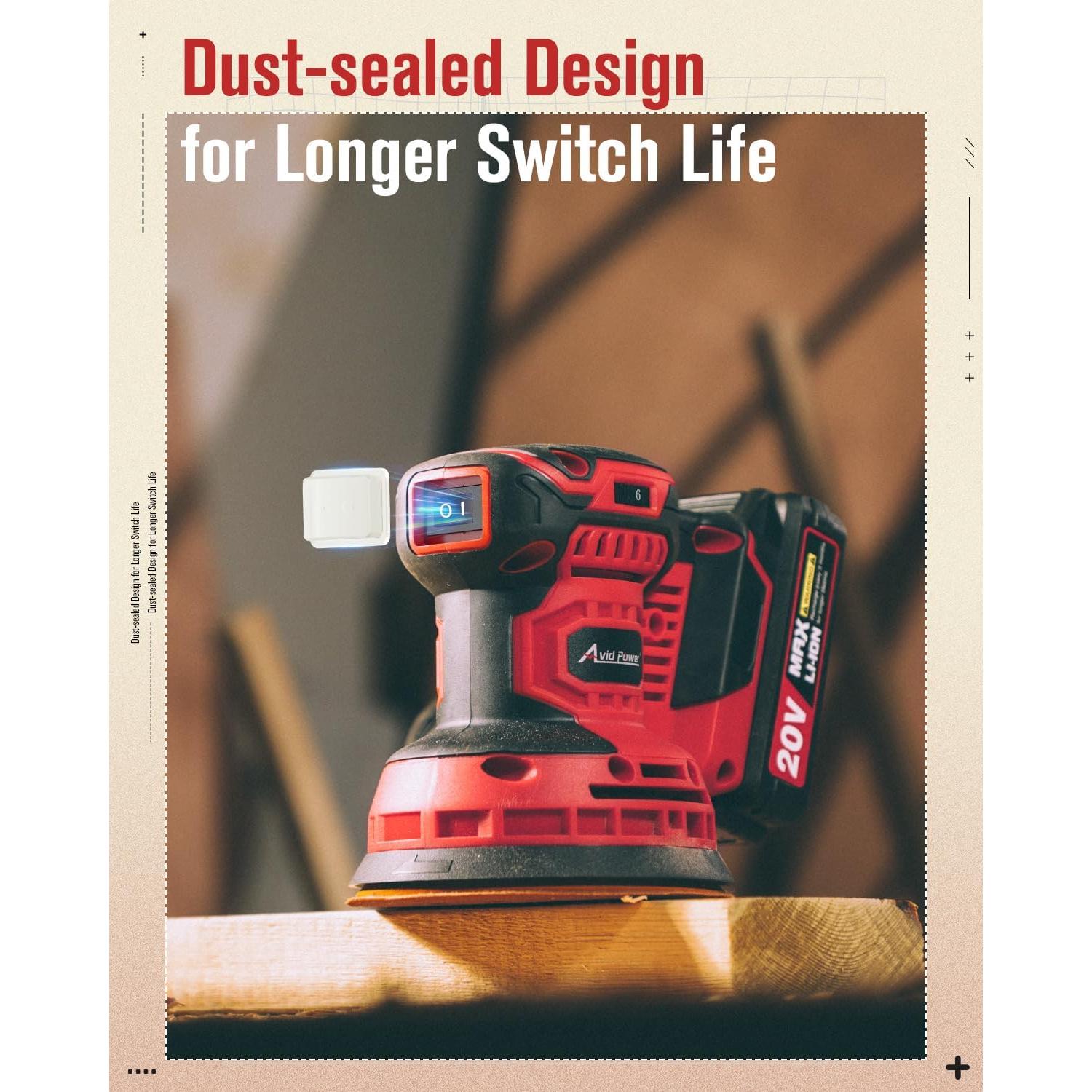 Lijadora Orbital AVID POWER 20V 5" Inalámbrica 6 Velocidades