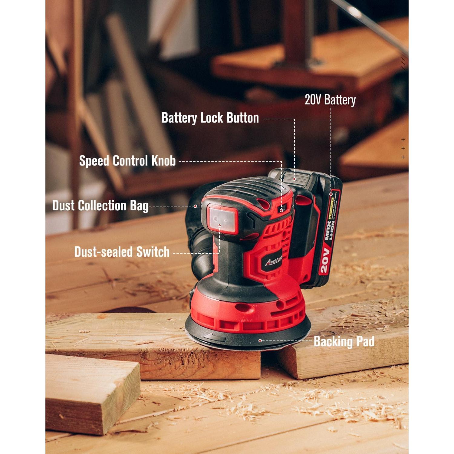 Lijadora Orbital AVID POWER 20V 5" Inalámbrica 6 Velocidades