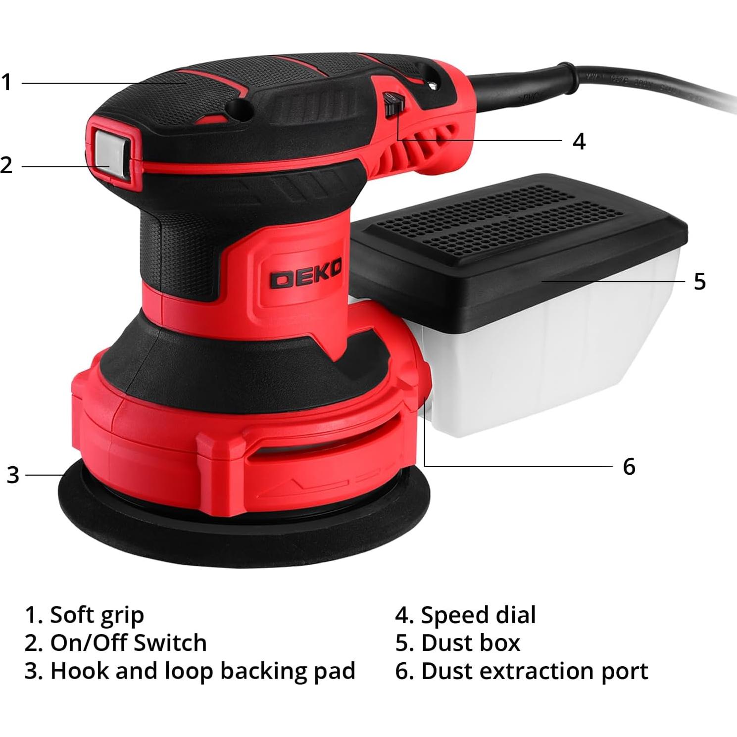 Lijadora Orbital Eléctrica DEKOPRO 5" 6 Velocidades Rojo