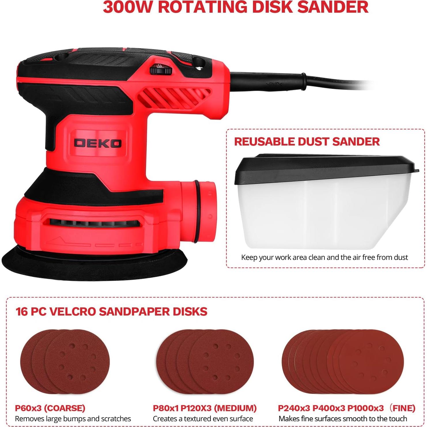 Lijadora Orbital Eléctrica DEKOPRO 5" 6 Velocidades Rojo
