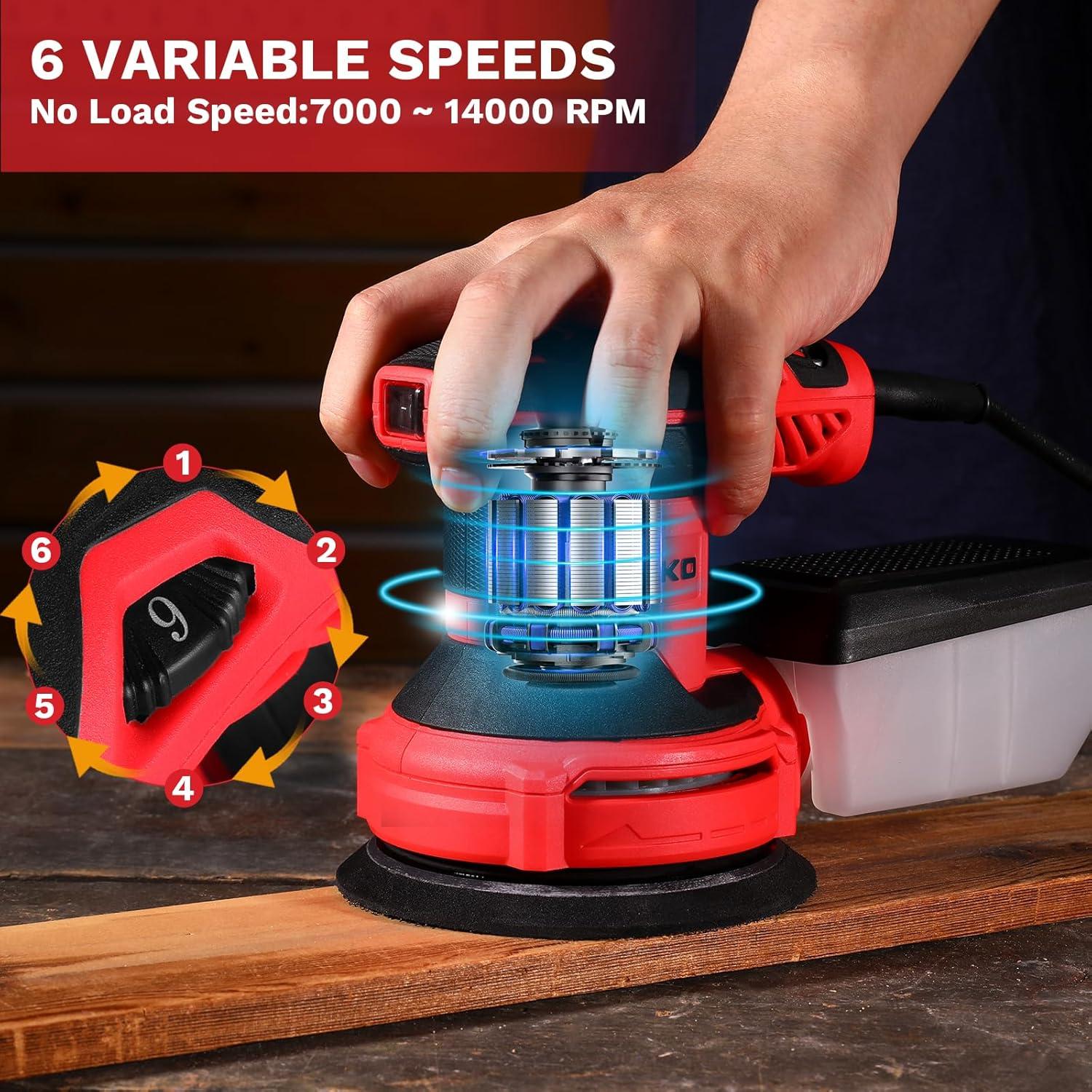 Lijadora Orbital Eléctrica DEKOPRO 5" 6 Velocidades Rojo