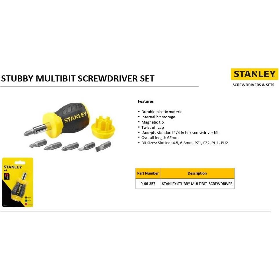 Destornillador de Bits Stanley 0-66-357 con 6 Bits