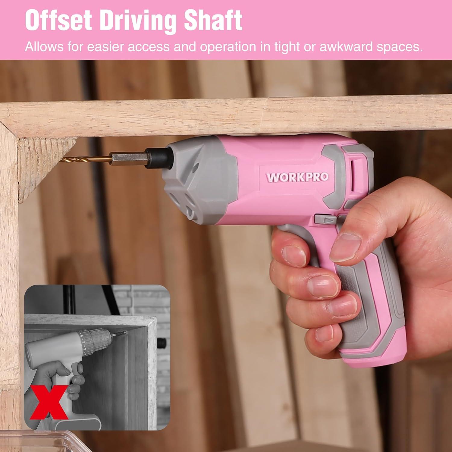 Destornillador Inalámbrico WORKPRO 3.6V Rosa con 24 Piezas