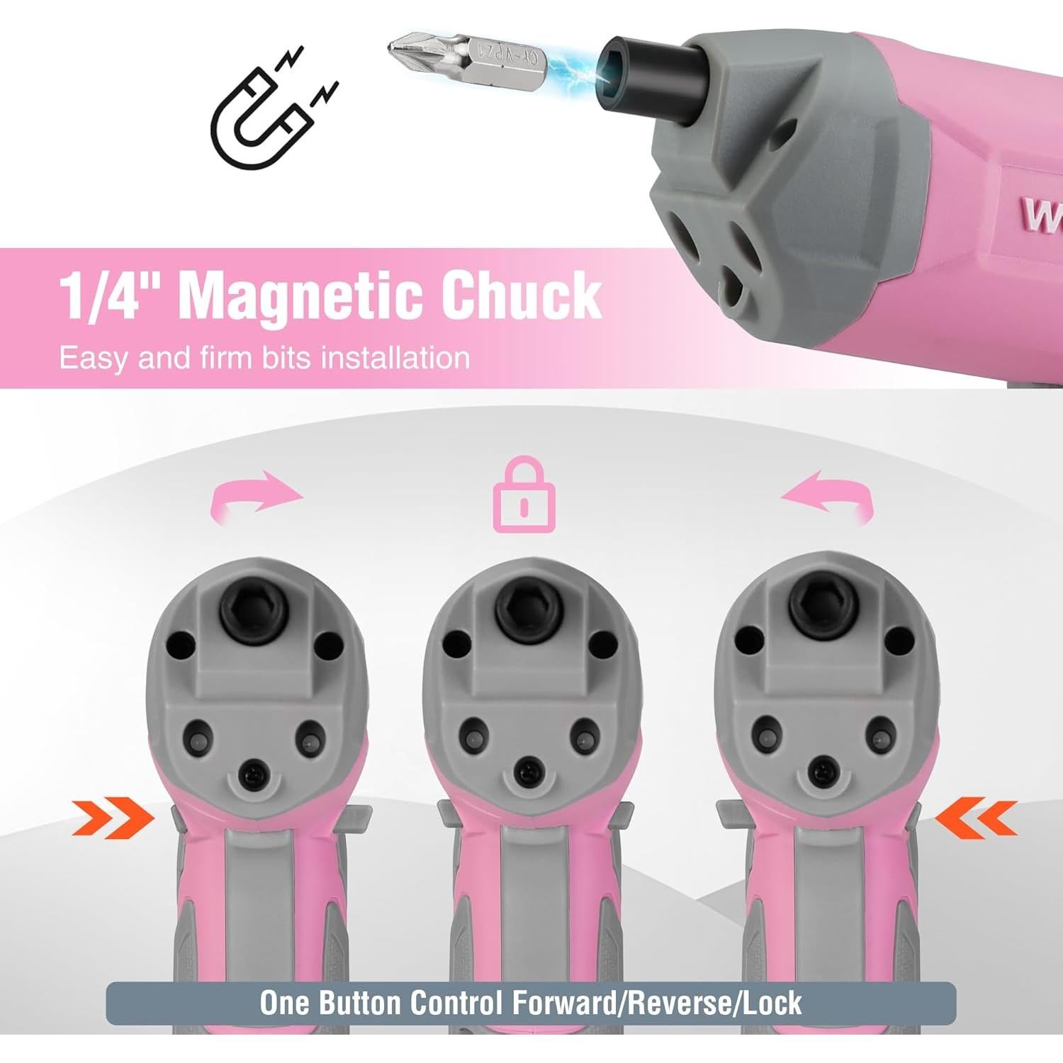 Destornillador Inalámbrico WORKPRO 3.6V Rosa con 24 Piezas