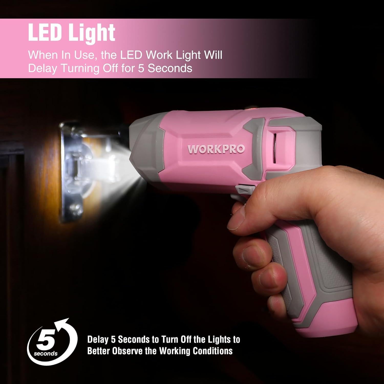 Destornillador Inalámbrico WORKPRO 3.6V Rosa con 24 Piezas