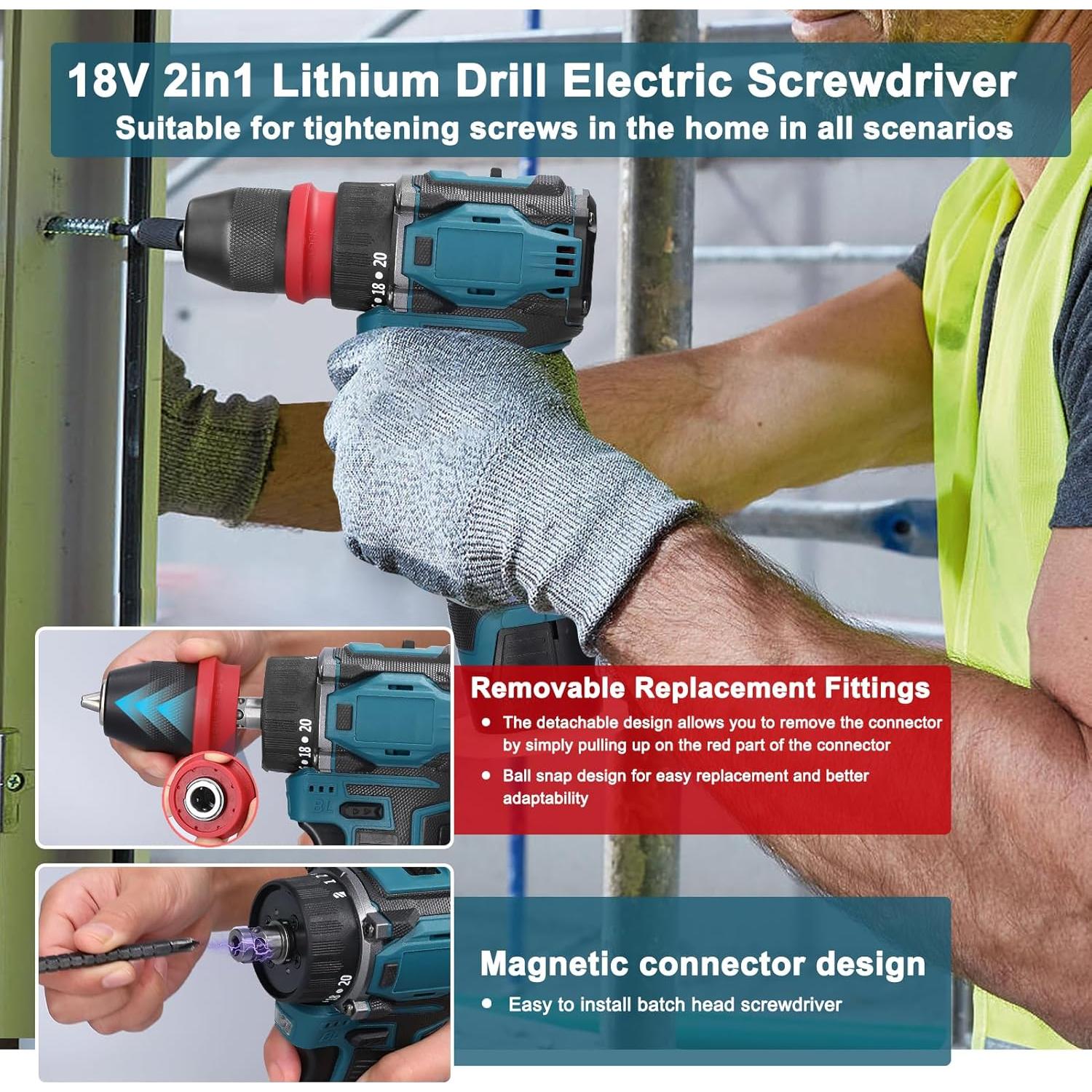 Taladro Combinado Mulcort 18V 2en1 con 2 Baterías 1.3AH