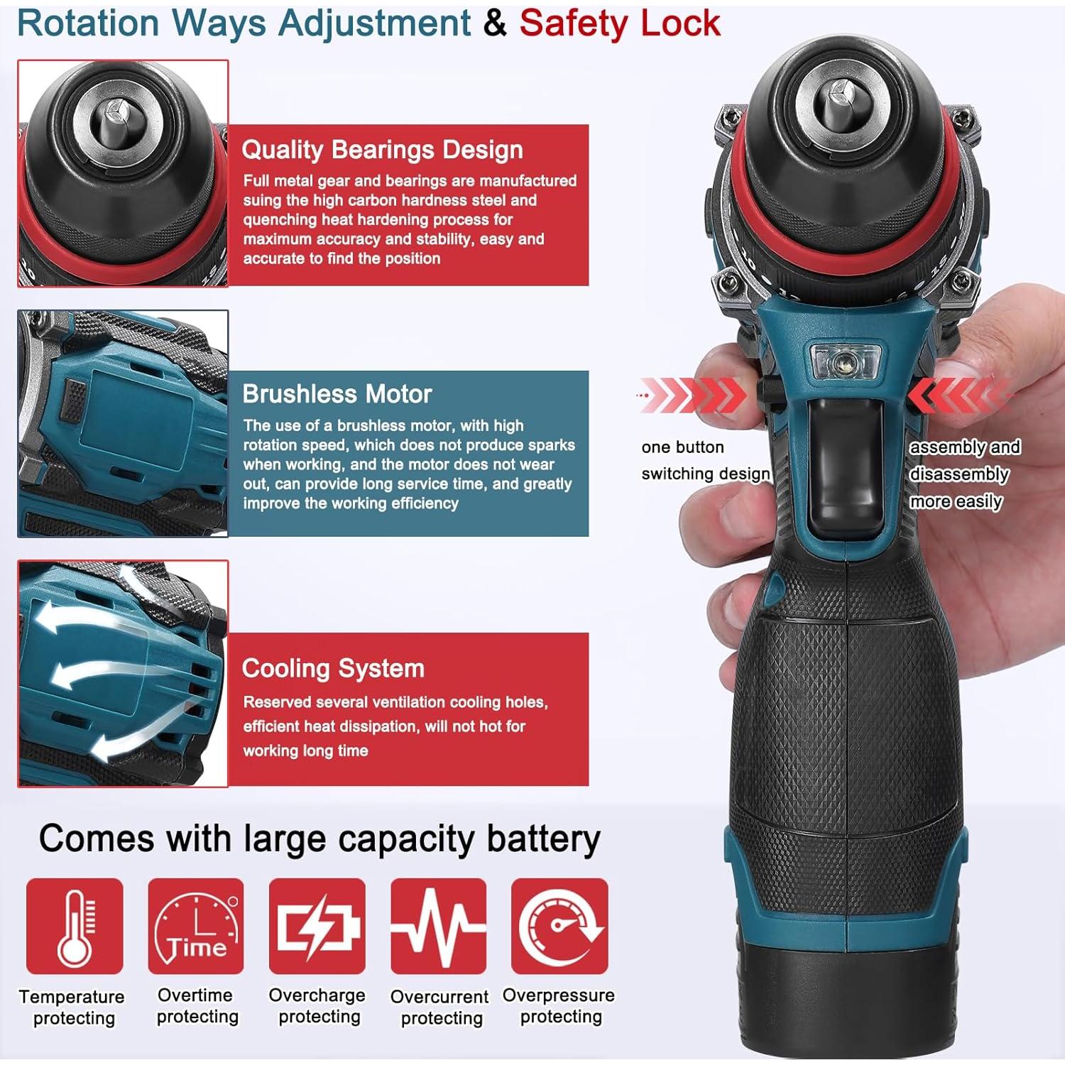 Taladro Combinado Mulcort 18V 2en1 con 2 Baterías 1.3AH