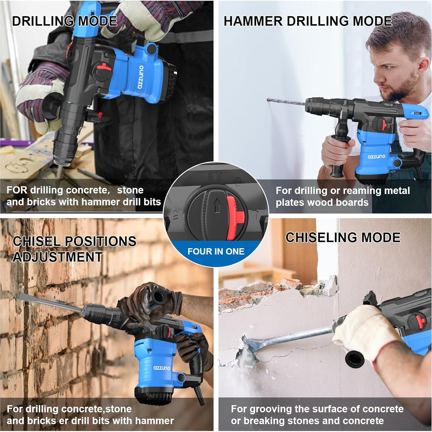 Martillo Rotativo AZZUNO 1800W 4 Funciones para Concreto