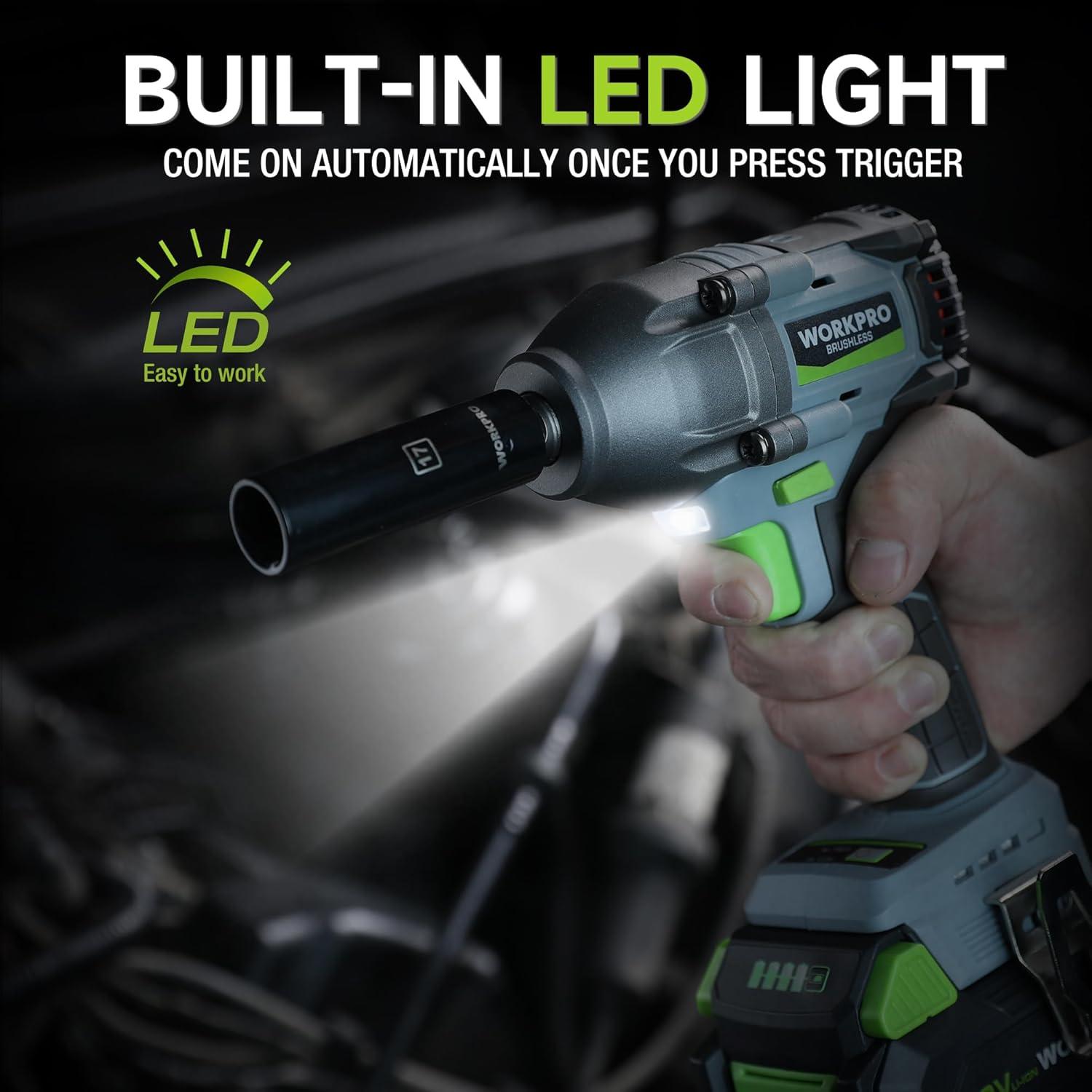 Llave de Impacto Inalámbrica WORKPRO 20V 500N.m con Accesorios