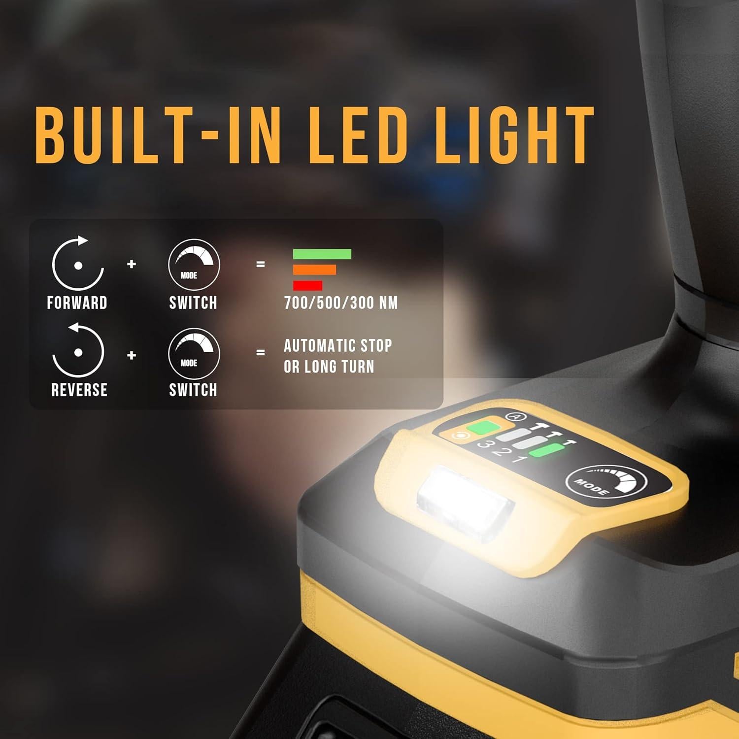 EWORK Llave de Impacto Inalámbrica 21V 520 Nm Compacta RB-809