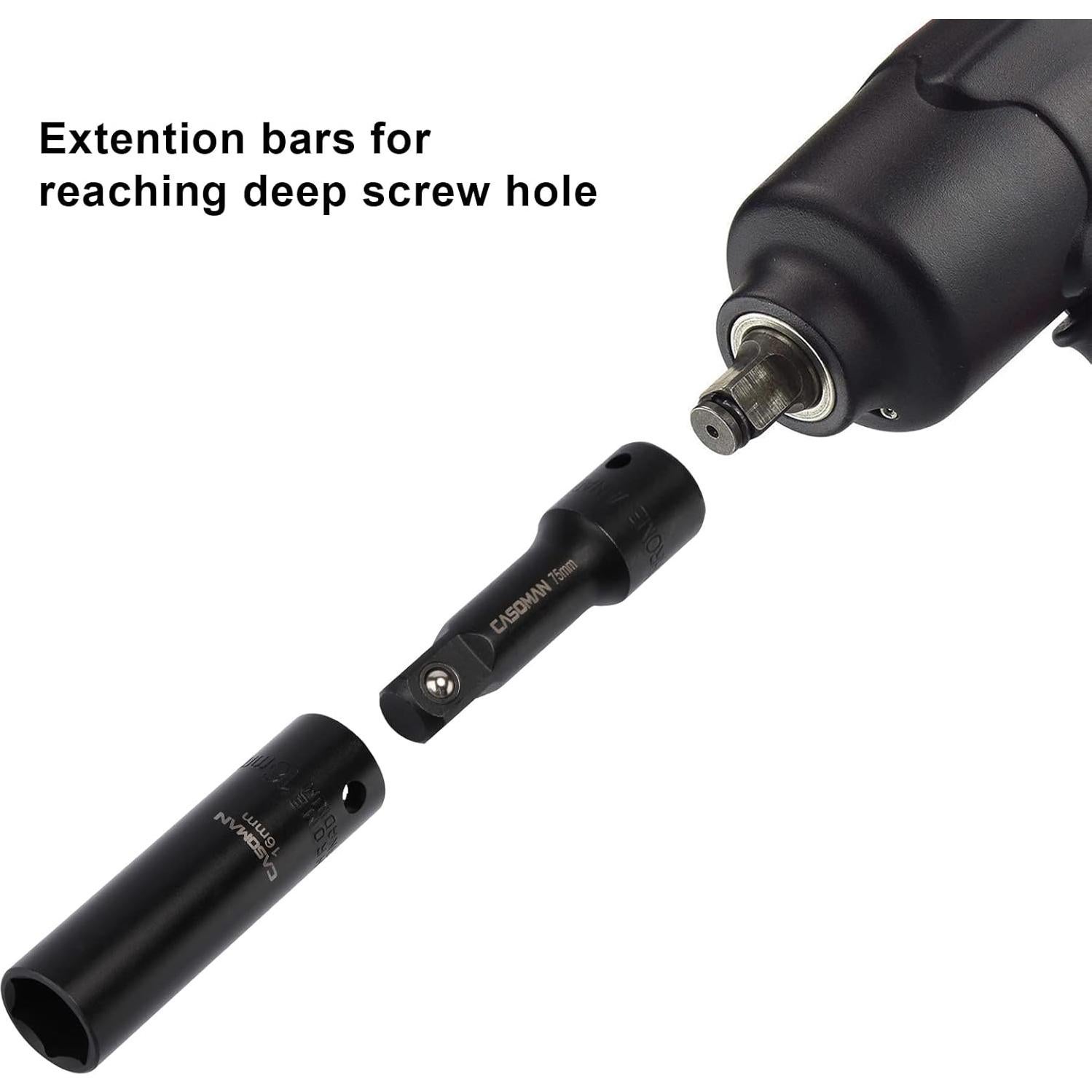 Juego de Llaves de Impacto CASOMAN 18PCS 1/2" Métrico 10-24mm