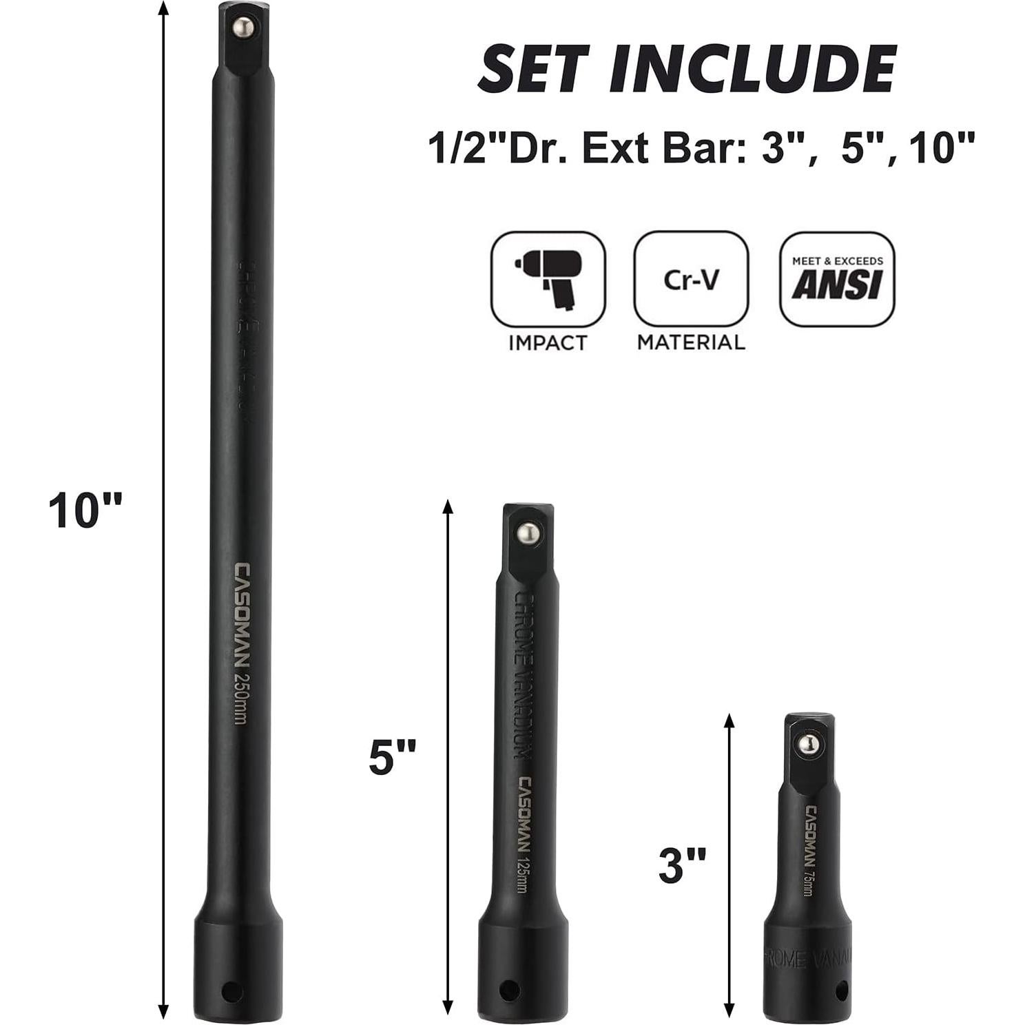 Juego de Llaves de Impacto CASOMAN 18PCS 1/2" Métrico 10-24mm