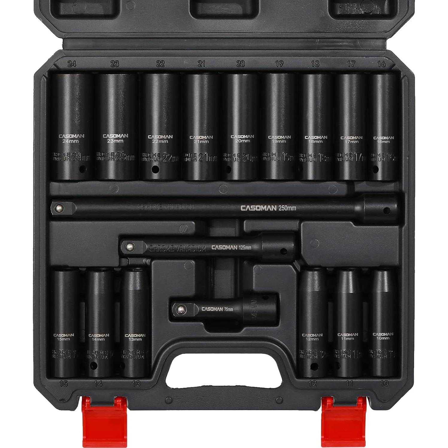 Juego de Llaves de Impacto CASOMAN 18PCS 1/2" Métrico 10-24mm