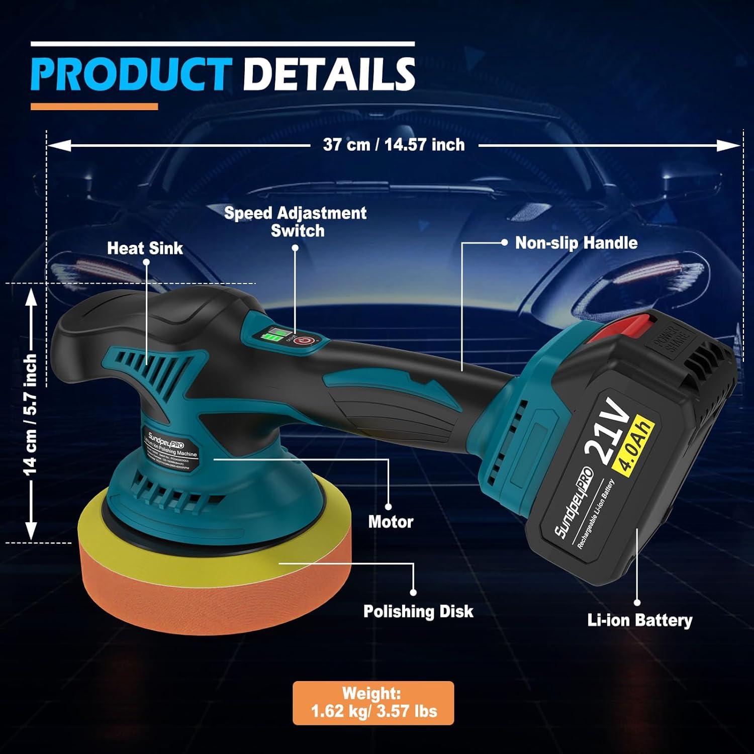 Pulidora Inalámbrica 21V SundpeyPRO 6" 2 Baterías 4.0Ah