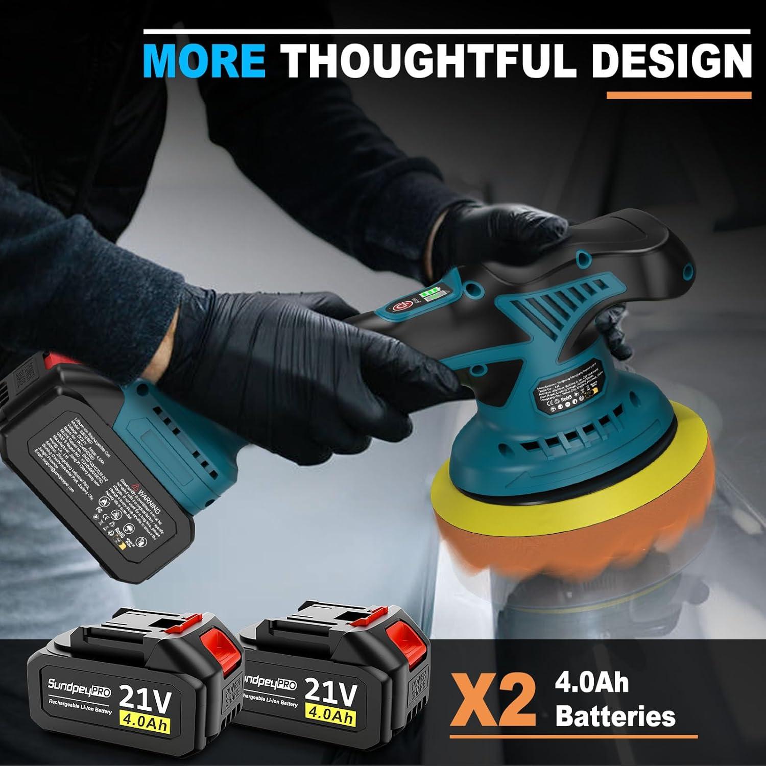 Pulidora Inalámbrica 21V SundpeyPRO 6" 2 Baterías 4.0Ah