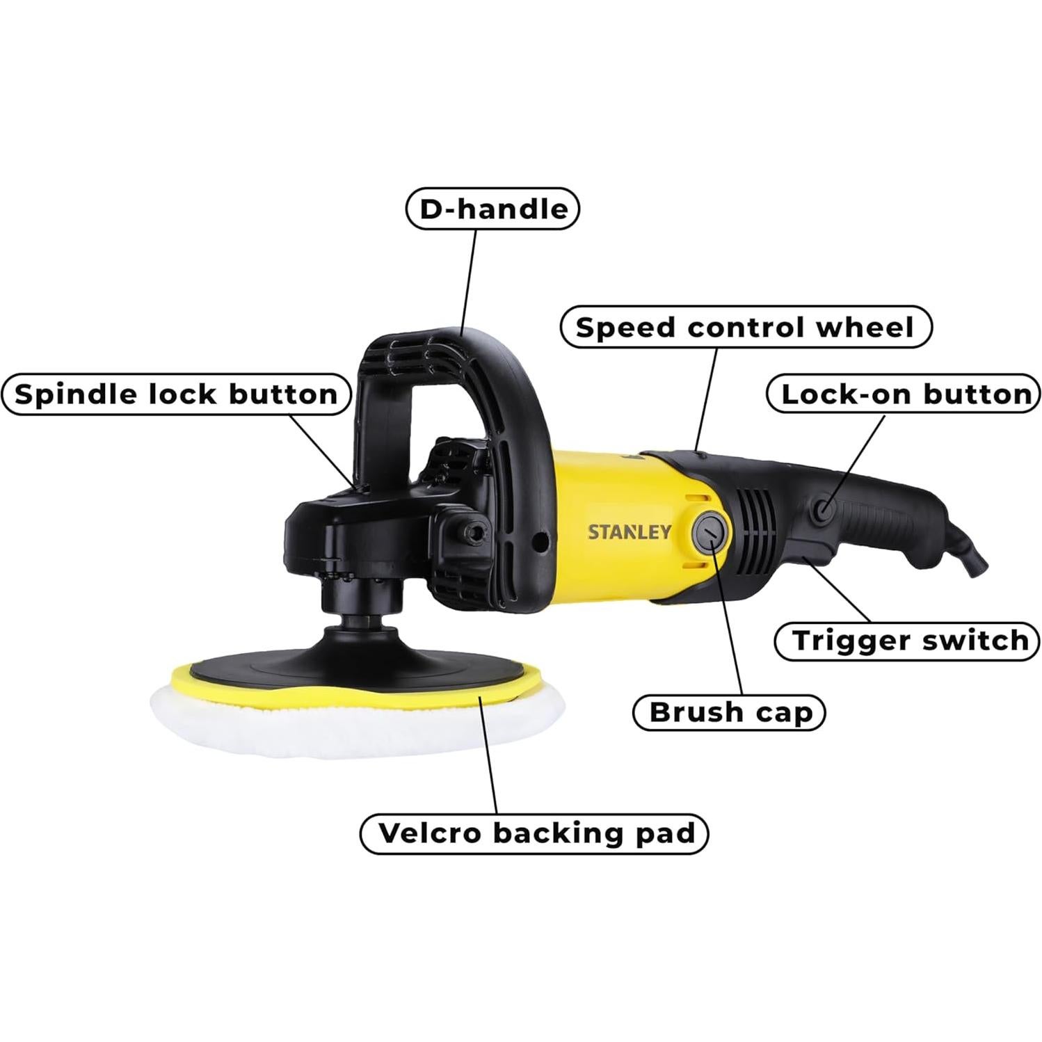 SP137 1300W 180mm Polisher with High Rotation Speed, Ideal for Delicate Polishing, Buffing, Waxing & Glazing Applications, 1 Year Warranty, YELLOW & BLACK