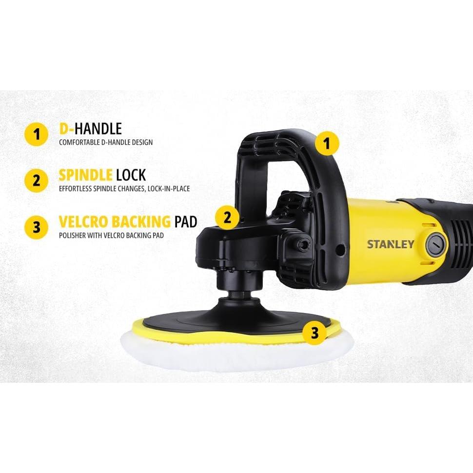 SP137 1300W 180mm Polisher with High Rotation Speed, Ideal for Delicate Polishing, Buffing, Waxing & Glazing Applications, 1 Year Warranty, YELLOW & BLACK