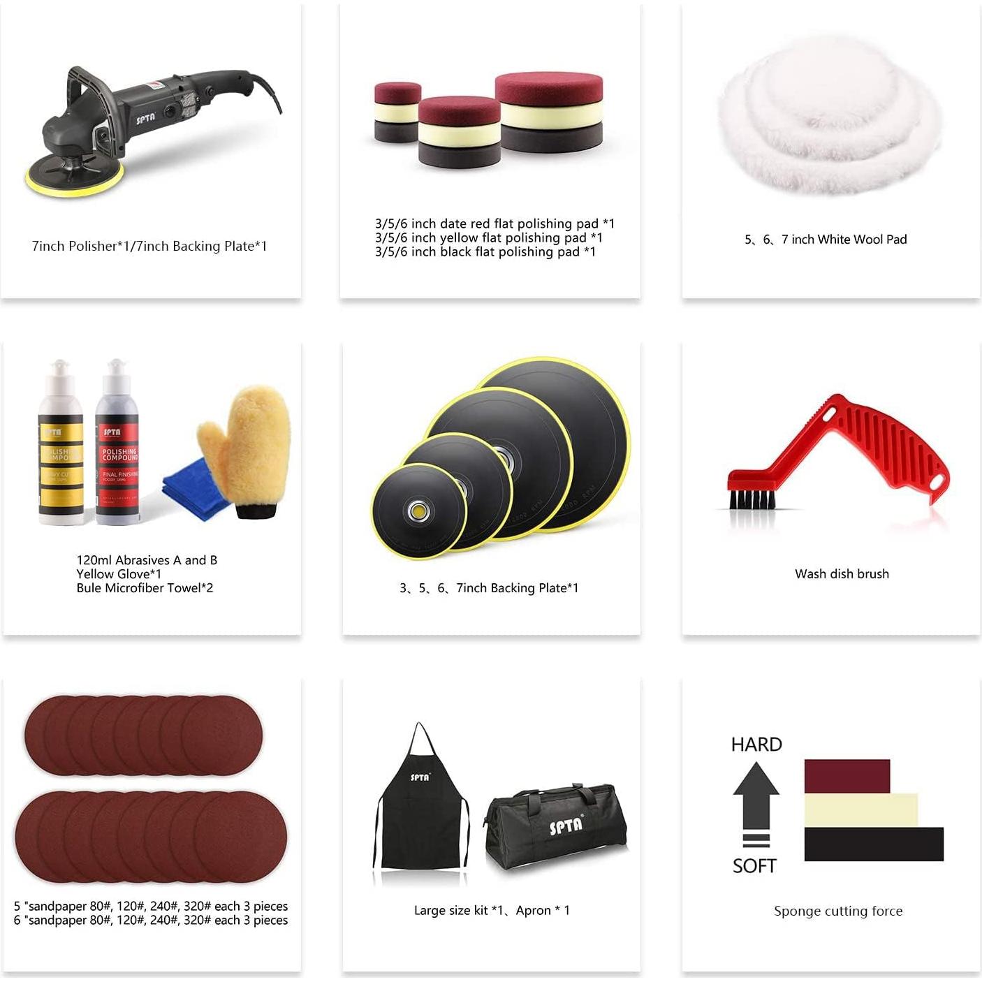 Pulidor Eléctrico SPTA 180mm Rotativo con Accesorios