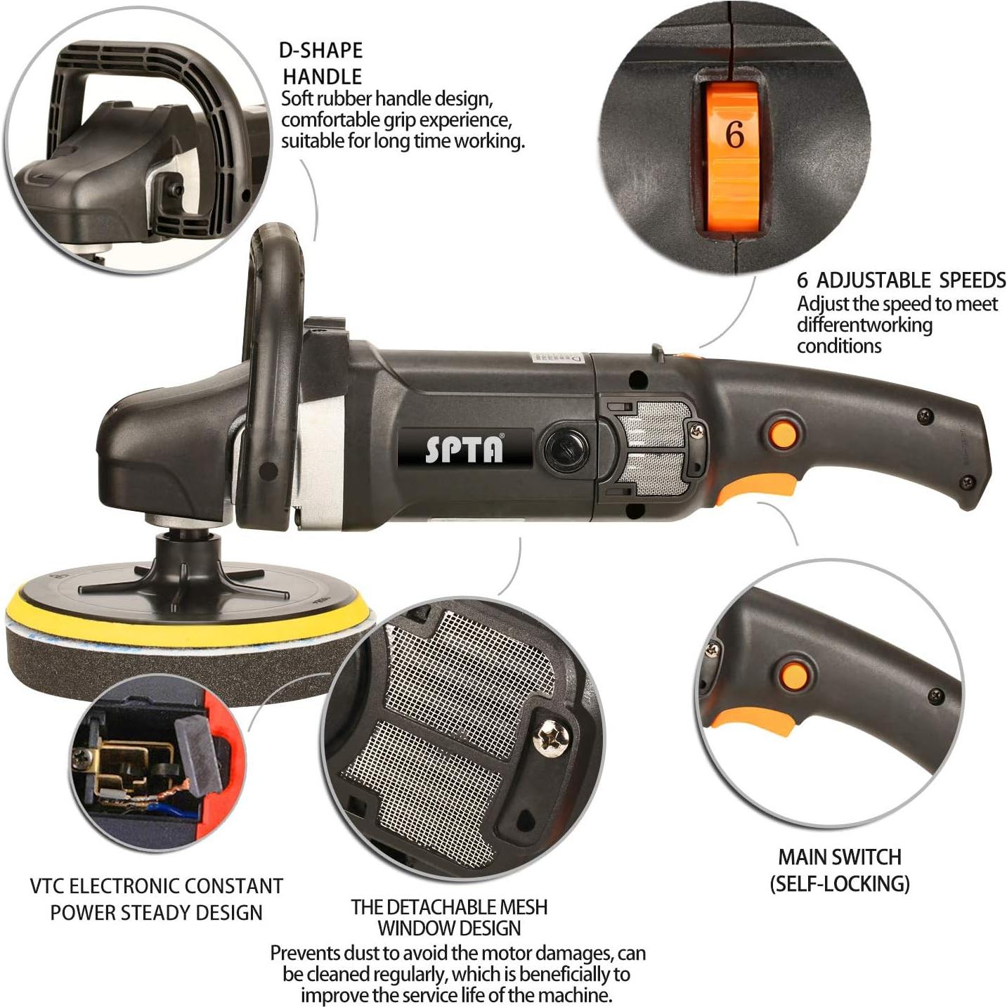 Pulidor Eléctrico SPTA 180mm Rotativo con Accesorios