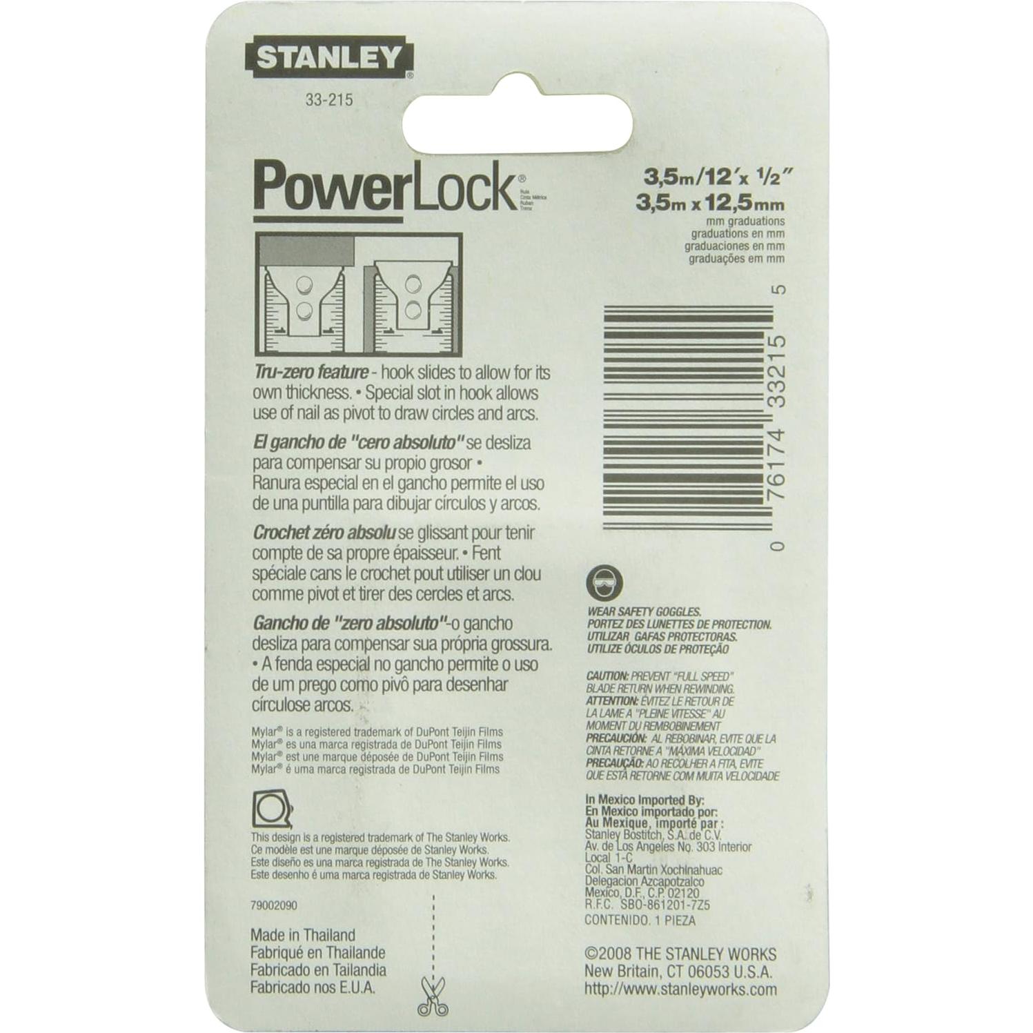 Cinta Métrica Stanley 3.7m x 1.27cm PowerLock Acero