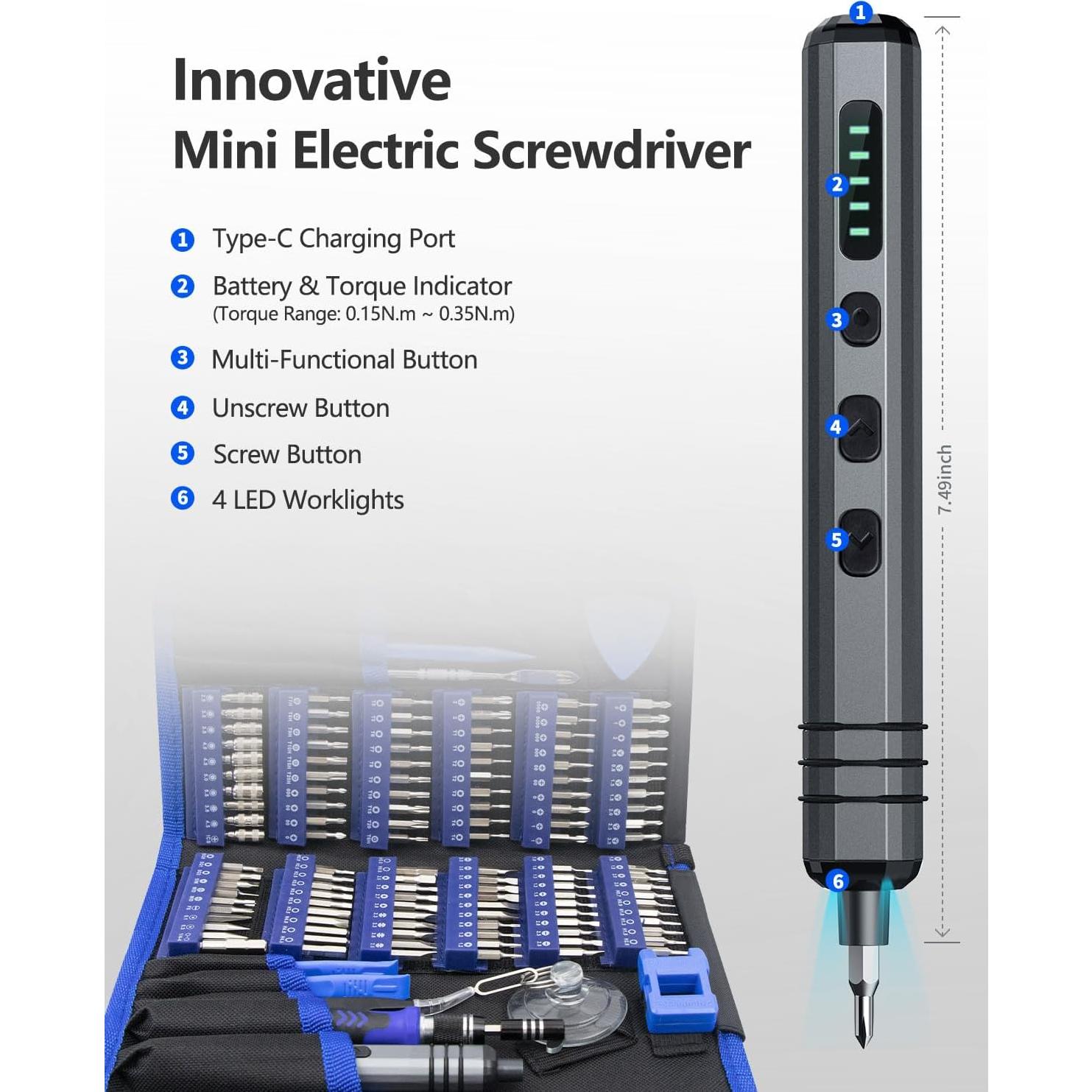 Juego de Destornilladores Eléctricos Mini UnaMela 140 en 1