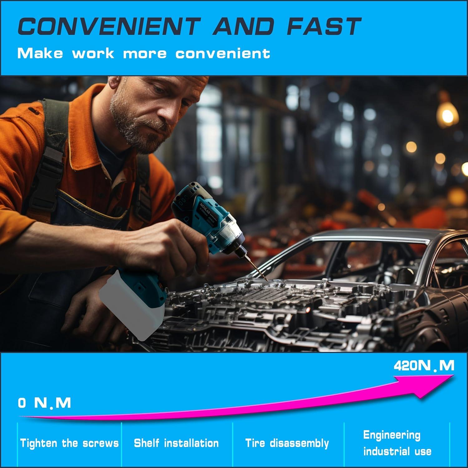 Cordless Impact Driver Compatible with MAKITA 18V BL Series Batteries, Impact Screwdriver Drill with Cordless Design, 420Nm Torque, with Brushless Motor (NO BATTERY)