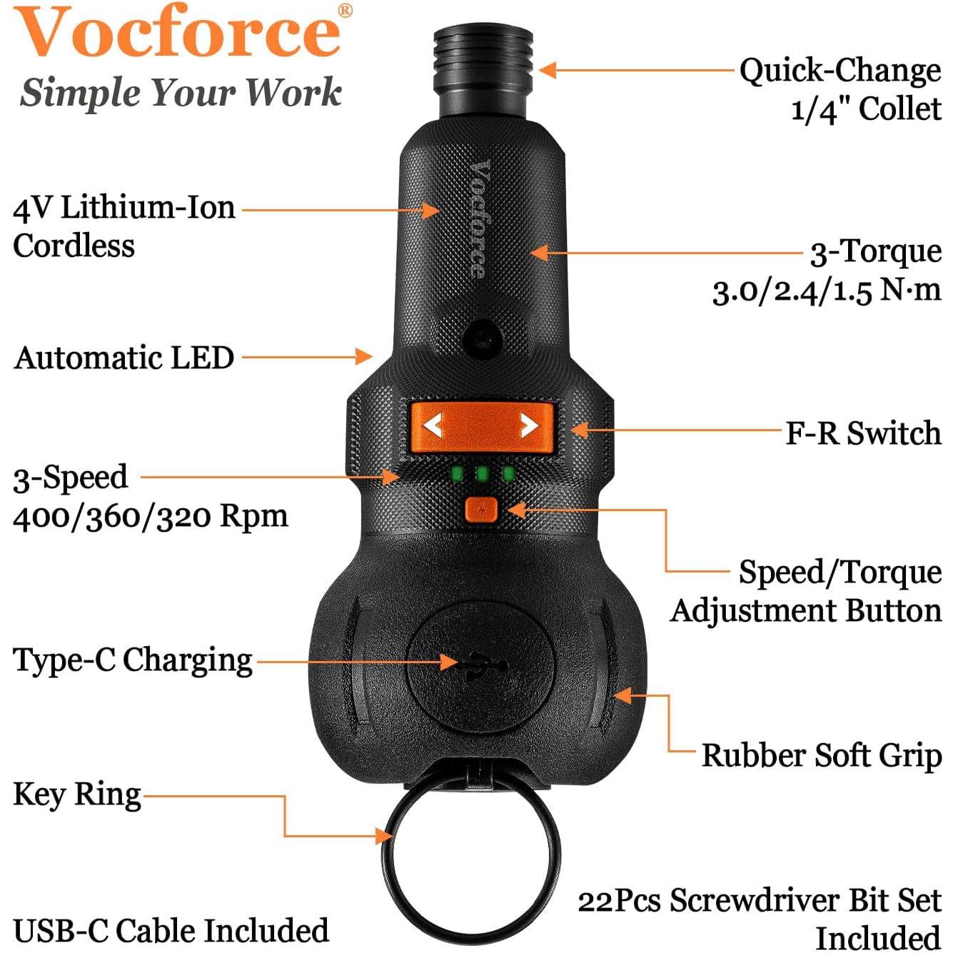 Destornillador Eléctrico 4V Vocforce, 400 RPM, Compacto, 22 Piezas