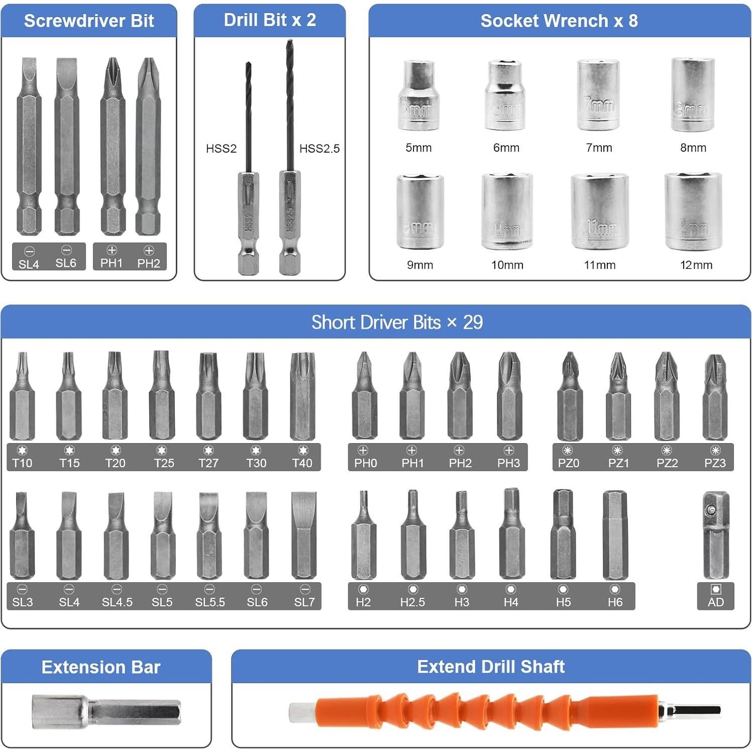 Destornillador Inalámbrico MQFORU 3.6V 47 en 1 con Luz LED