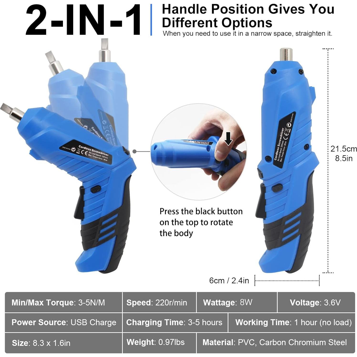 Destornillador Inalámbrico MQFORU 3.6V 47 en 1 con Luz LED