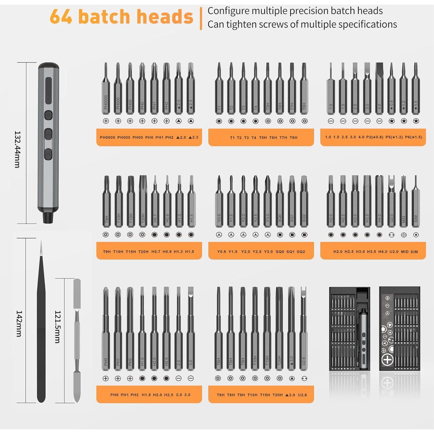 Destornillador Eléctrico Mini Deshine 64 Puntas 200 RPM