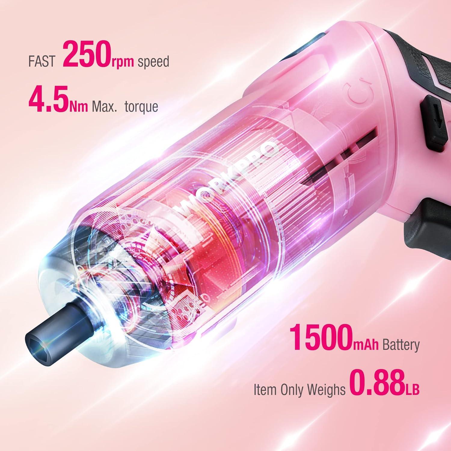 Juego de Herramientas WORKPRO Rosa 18PCS con Destornillador Eléctrico