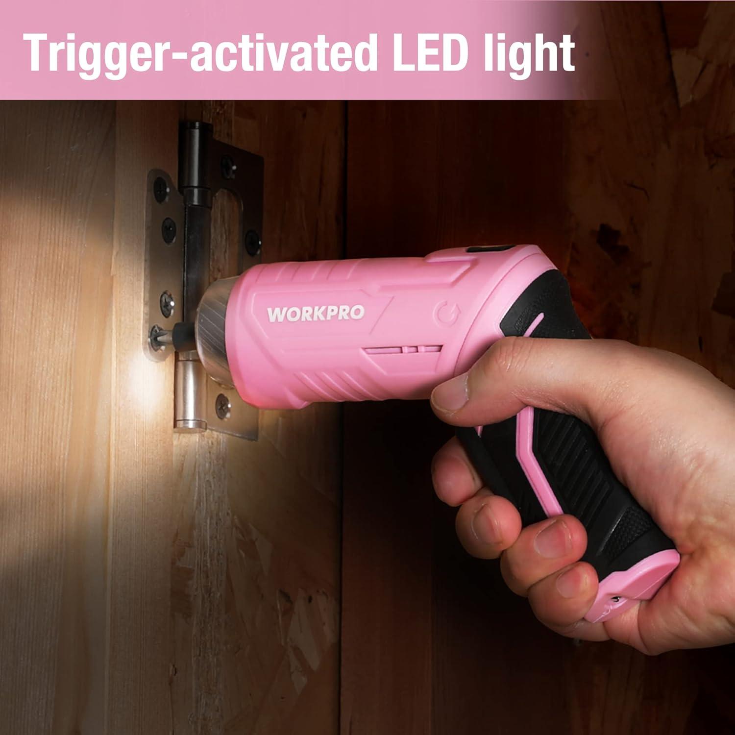 Juego de Herramientas WORKPRO Rosa 18PCS con Destornillador Eléctrico