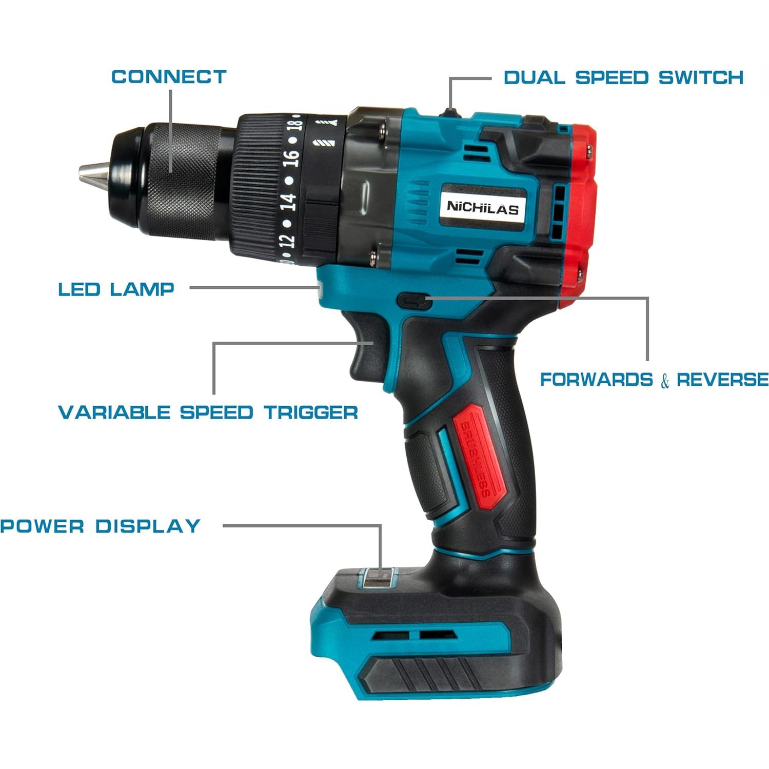 Taladro Inalámbrico Nichilas 18V 150Nm 2 Velocidades 2150RPM