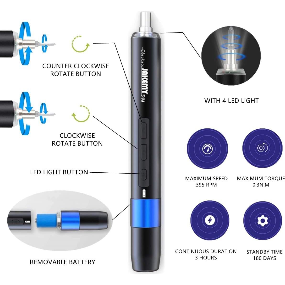 Destornillador eléctrico JAKEMY 61 en 1 recargable con LED