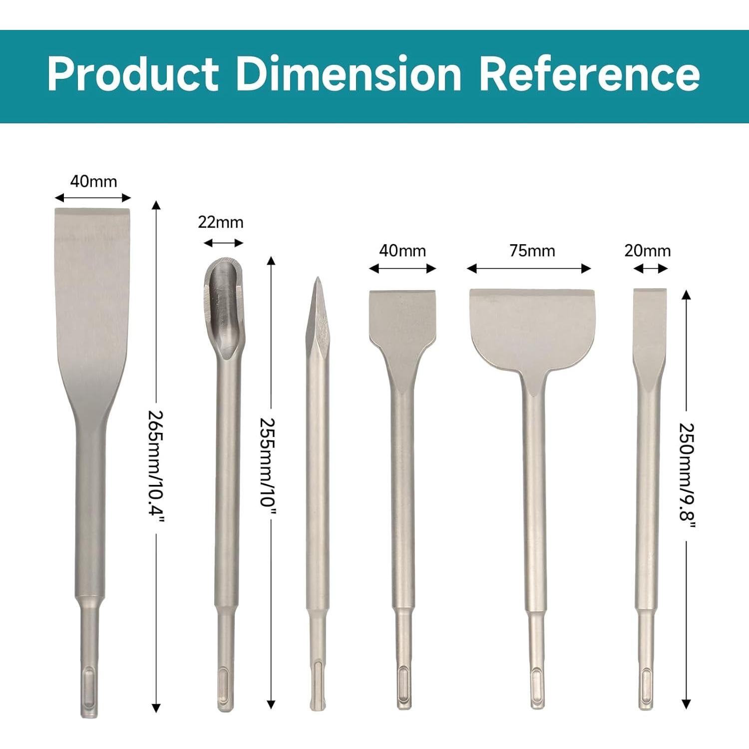 Juego de 6 Cinceles SDS-Plus YOSIGHT para Martillo Rotativo
