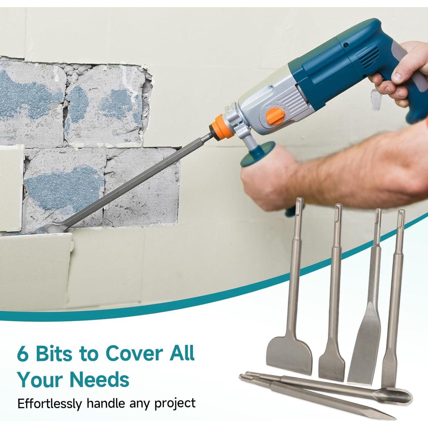 Juego de 6 Cinceles SDS-Plus YOSIGHT para Martillo Rotativo