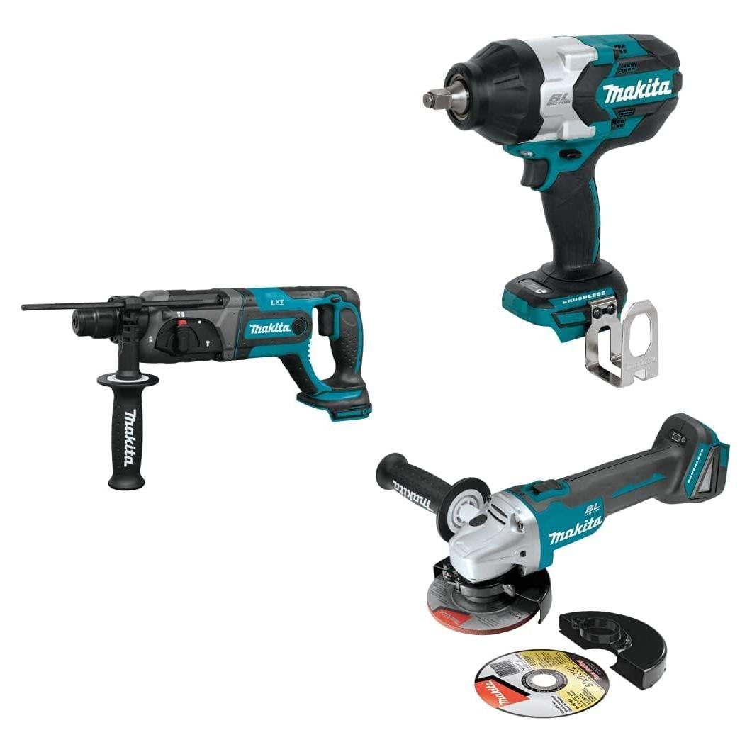 Makita Combo 3 Herramientas 18V: Martillo, Llave y Amoladora