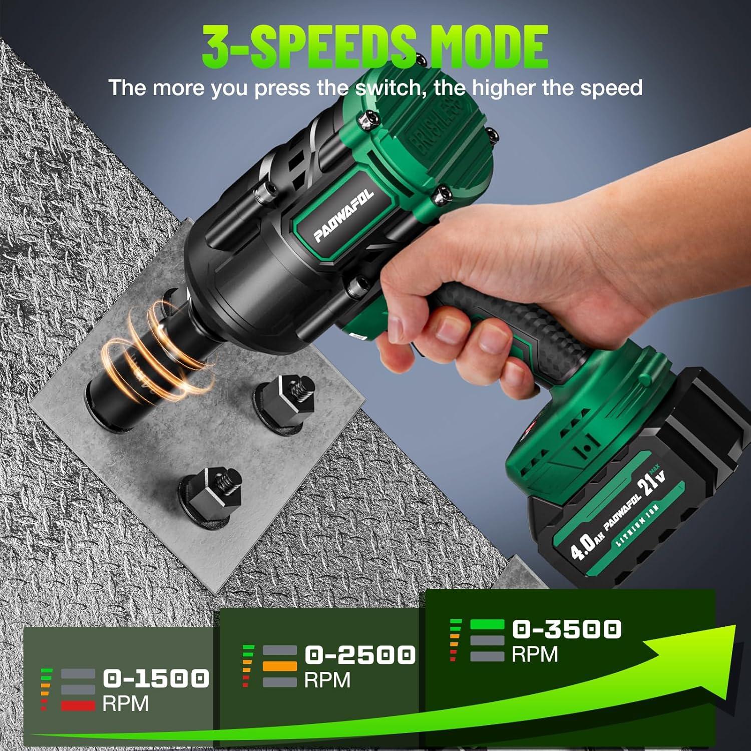 Llave de Impacto Inalámbrica PAOWAFOL 1200N.m 1/2" con 2 Baterías 4.0Ah