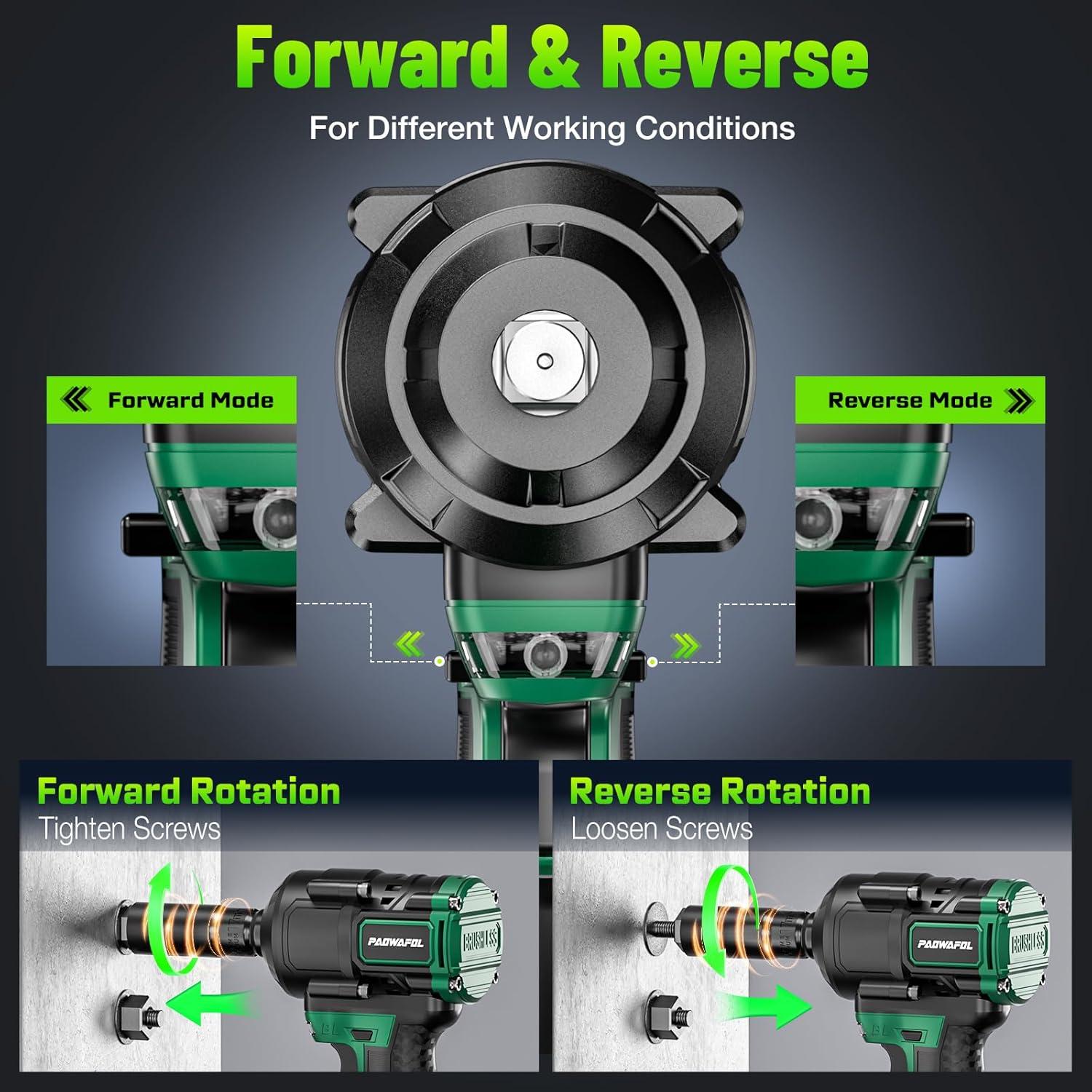 Llave de Impacto Inalámbrica PAOWAFOL 1200N.m 1/2" con 2 Baterías 4.0Ah