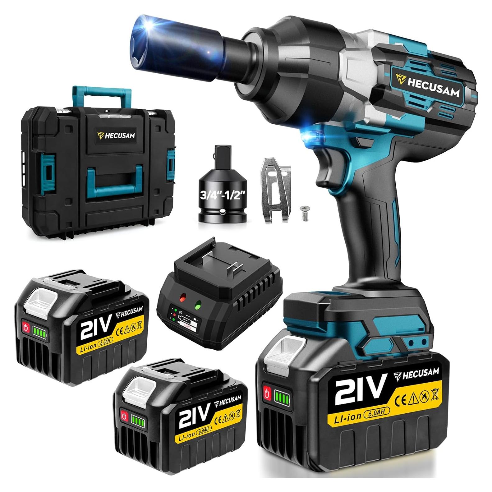 Llave de Impacto Inalámbrica HECUSAM 2100N, 2 Baterías 6.0Ah