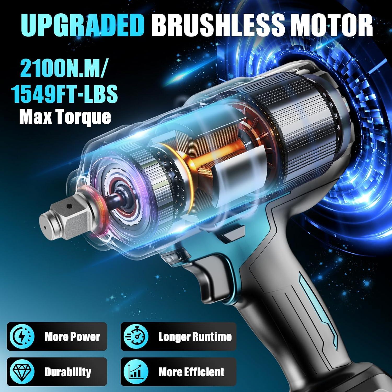 Llave de Impacto Inalámbrica HECUSAM 2100N, 2 Baterías 6.0Ah