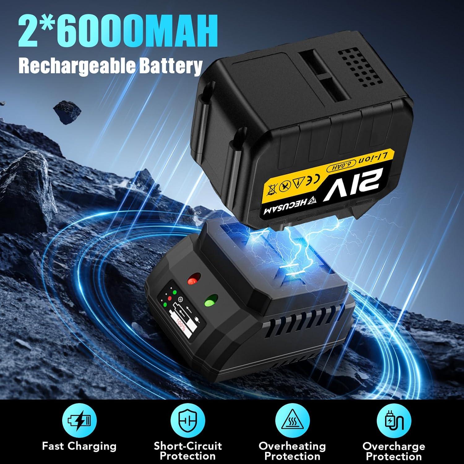 Llave de Impacto Inalámbrica HECUSAM 2100N, 2 Baterías 6.0Ah