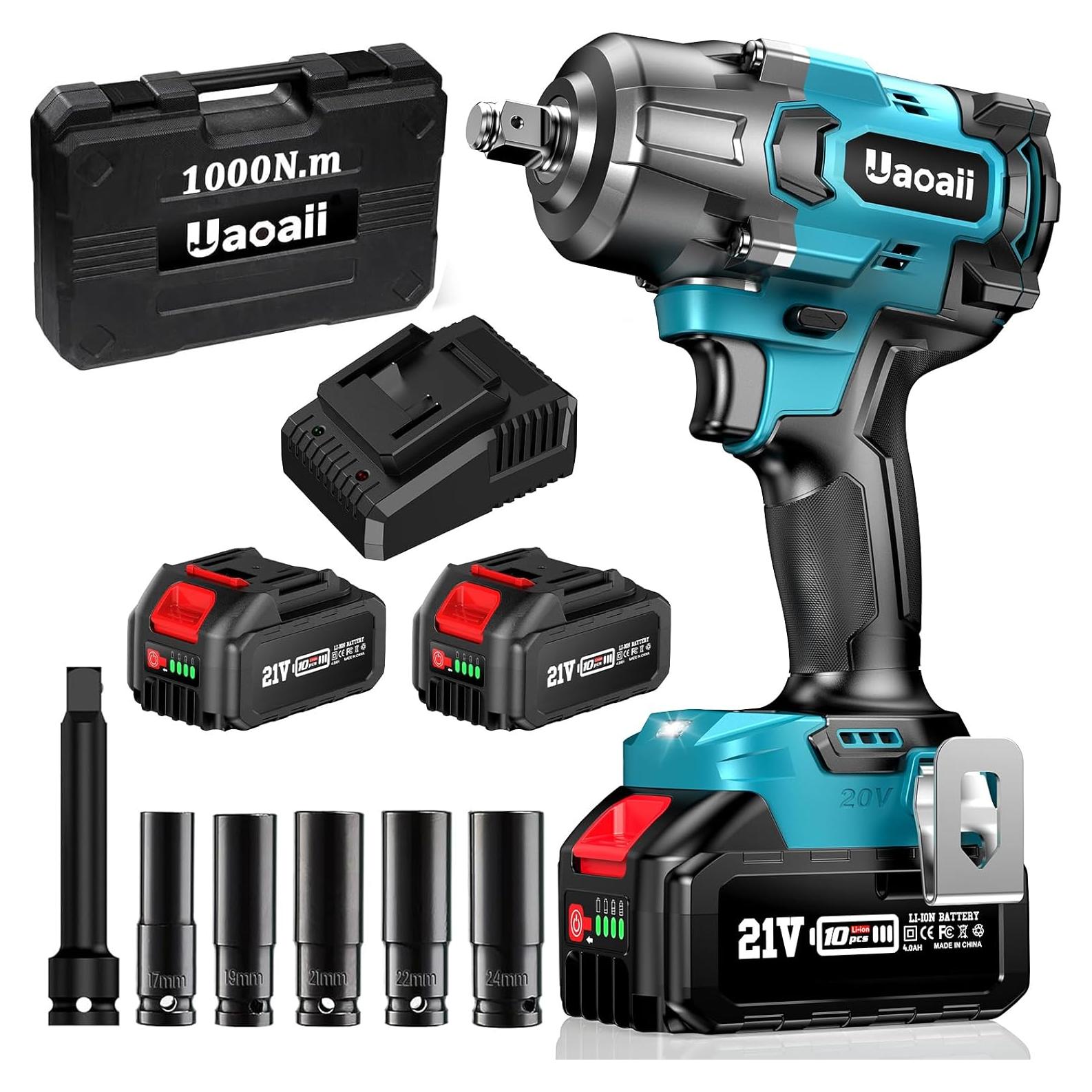 Llave de impacto Uaoaii IW800 1000N.m 2 Baterías 4.0Ah