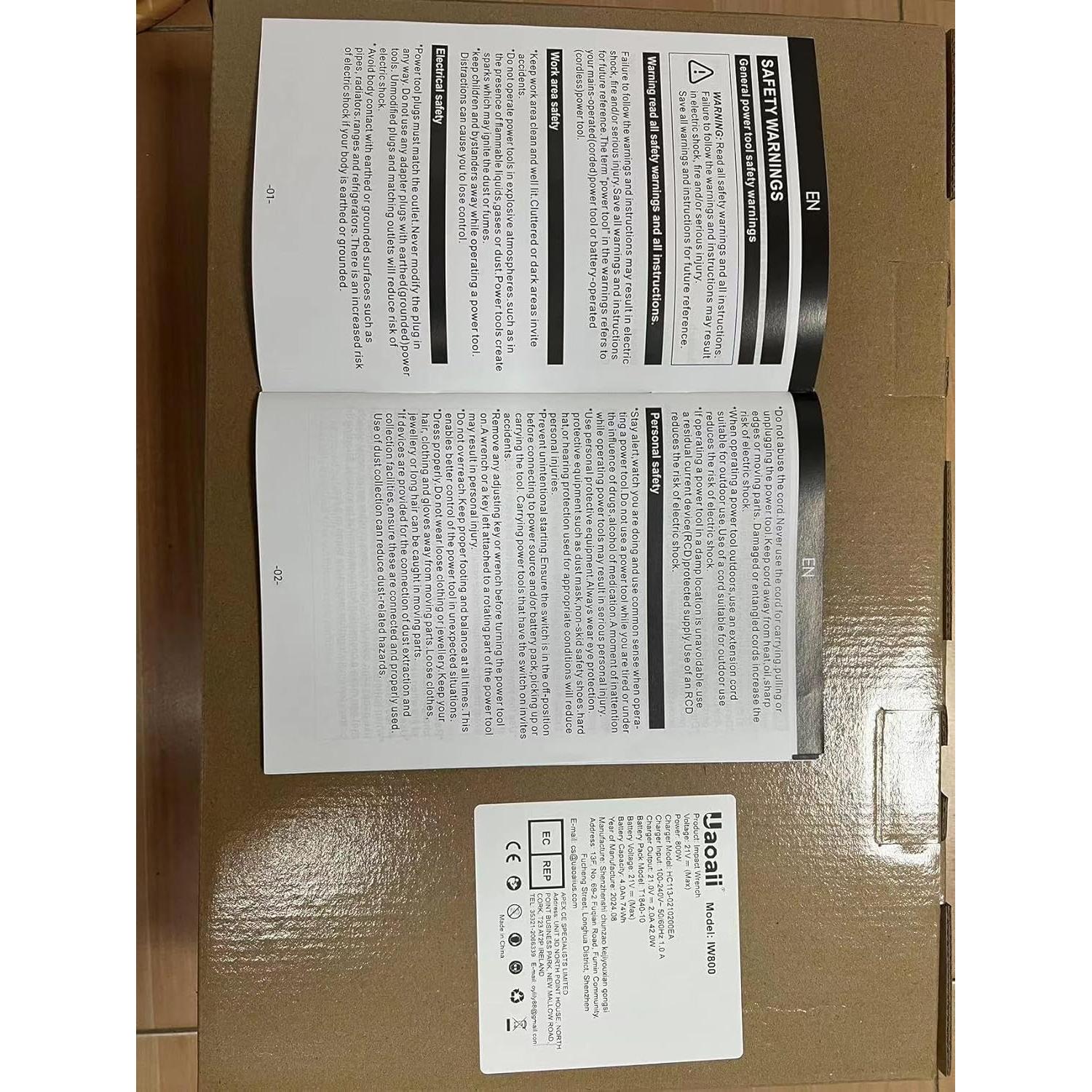 Llave de impacto Uaoaii IW800 1000N.m 2 Baterías 4.0Ah