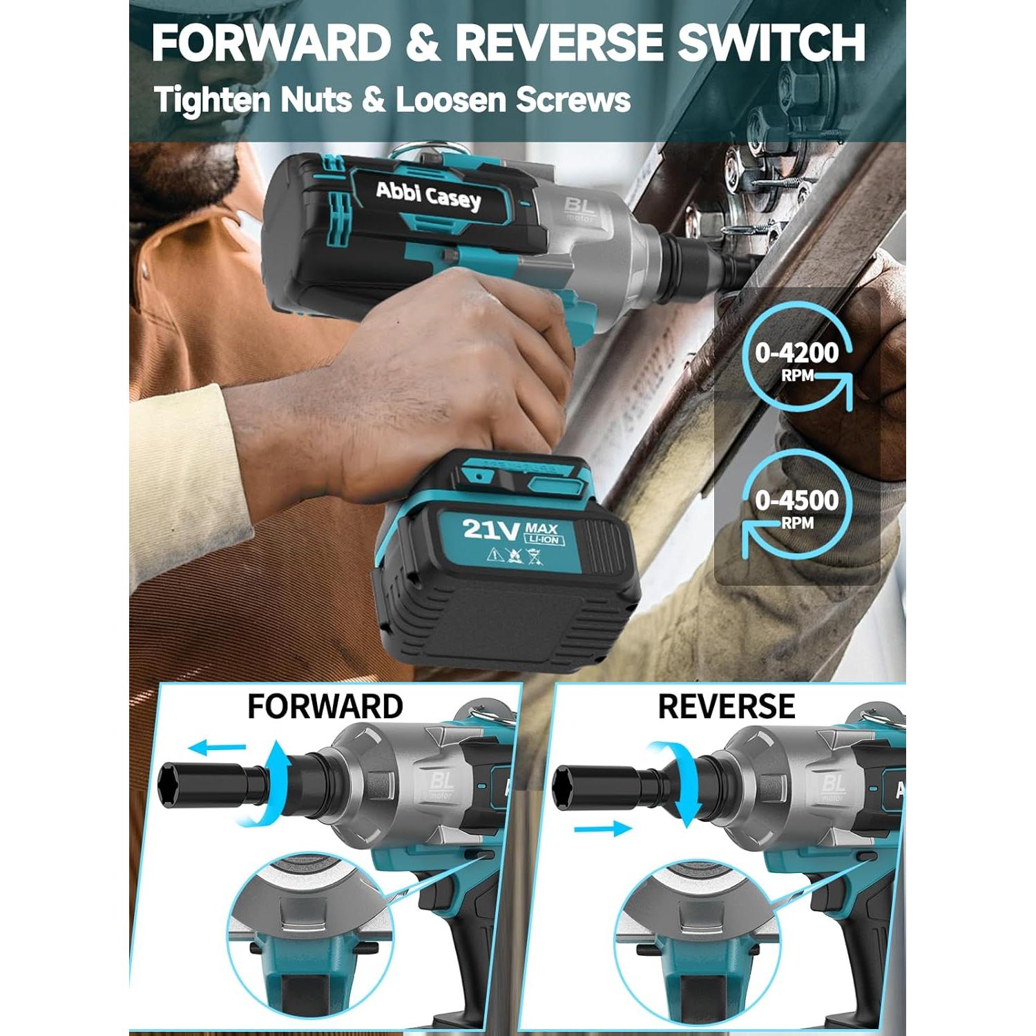 Llave de Impacto Abbi Casey 2000N.m 4500RPM 2 Baterías