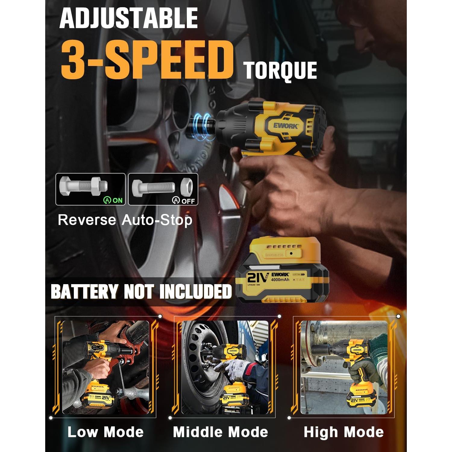 Llave de Impacto Inalámbrica EWORK 21V 1/2" 1055,5 Nm