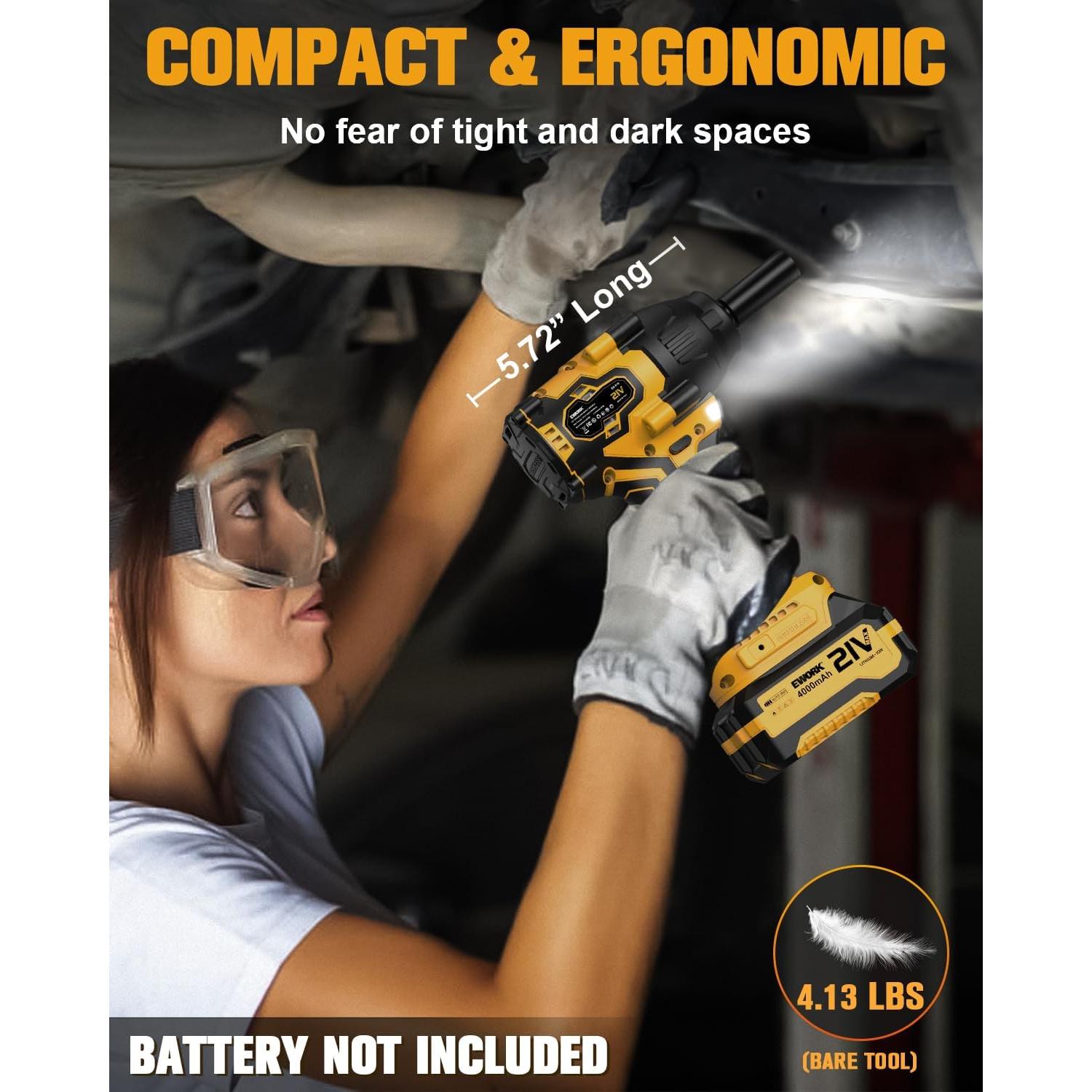 Llave de Impacto Inalámbrica EWORK 21V 1/2" 1055,5 Nm