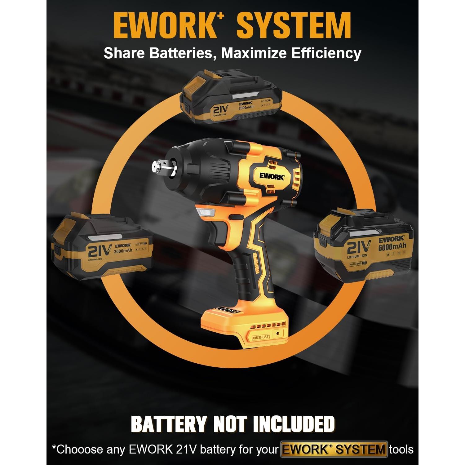 Llave de Impacto Inalámbrica EWORK 21V 1/2" 1055,5 Nm