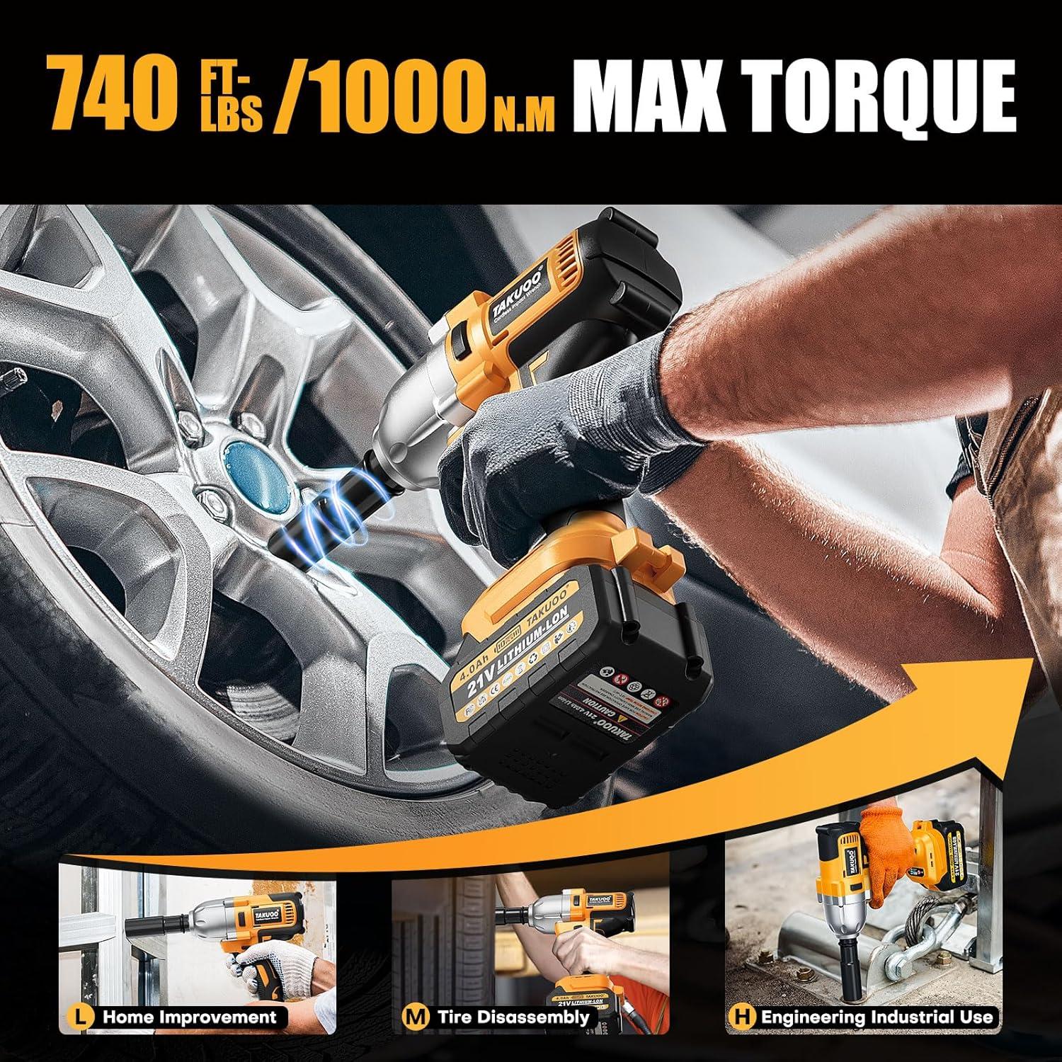 Llave de impacto inalámbrica Takuoo 1/2" 1000N.m 3300RPM